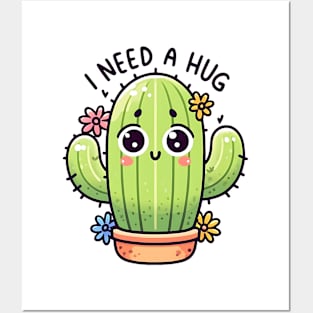 Cute Kawaii Cactus Needing a Hug. Succulent lover design. Posters and Art